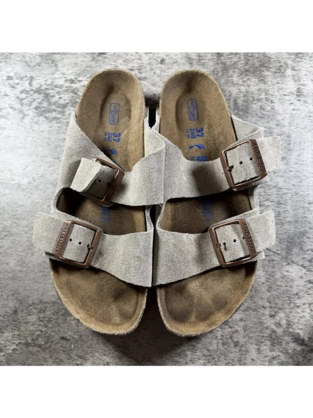 Womens Birkenstock Arizona Soft Footbed gray Suede Slides Sandals Sz EU 37 US 6 - Picture 9 of 10